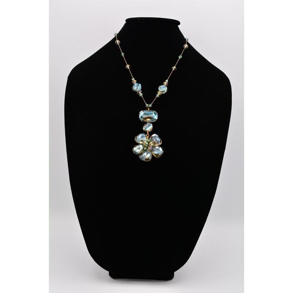 Vintage Crystal Collar Necklace Blue Faceted Wire Handcrafted Beaded Shiny Bin2C - Picture 3 of 12
